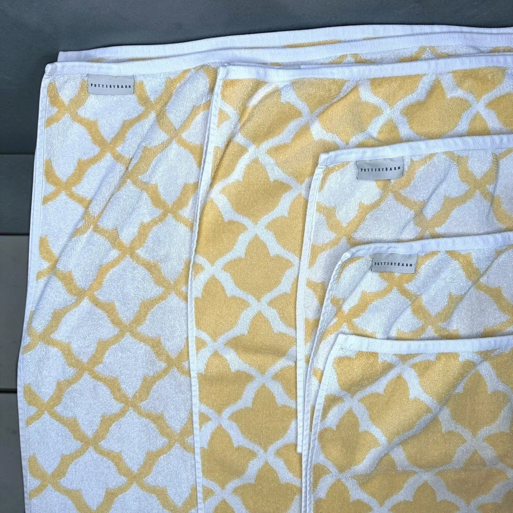 POTTERY BARN Set Of 4 Marlo Marigold Organic Cotton Turkish Towels 2 Bath 2 Hand